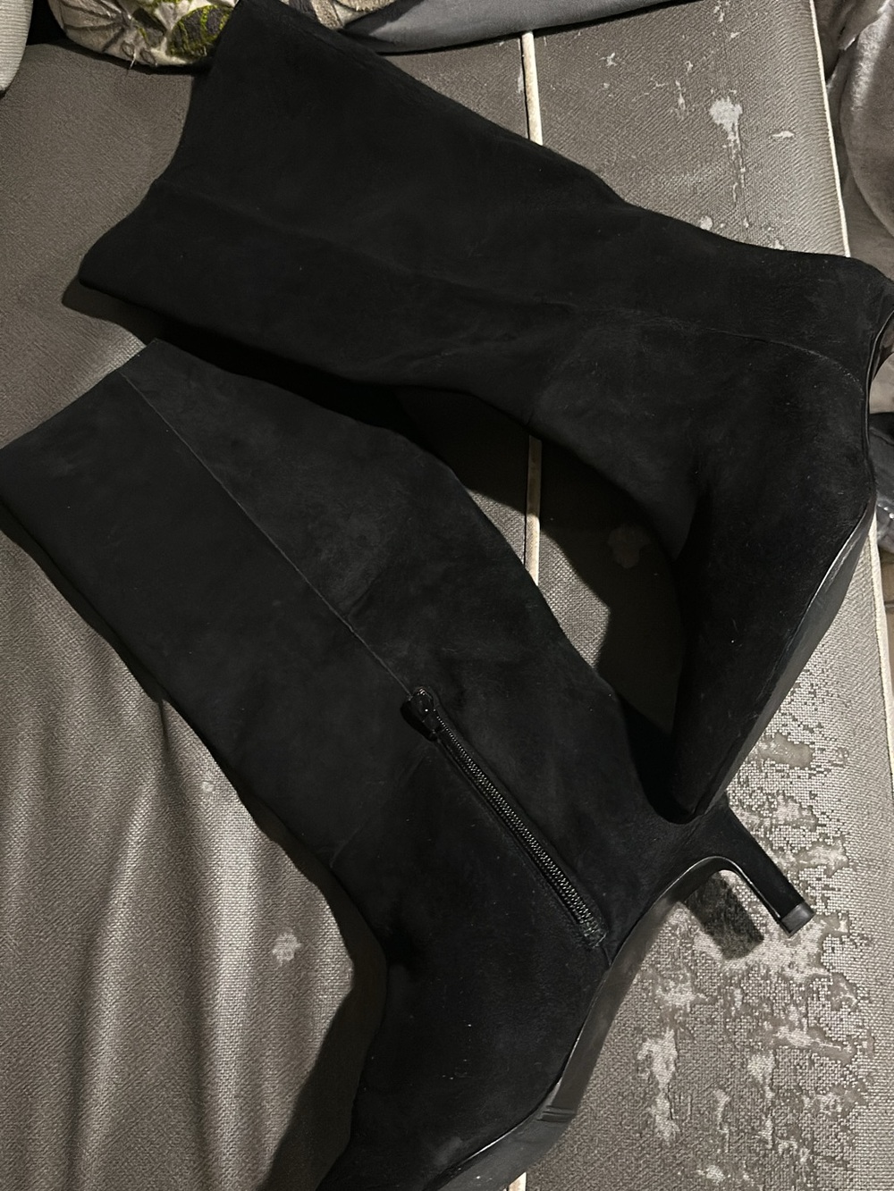 Sezane Black Suede Mid-Calf Kitten Heel Boots